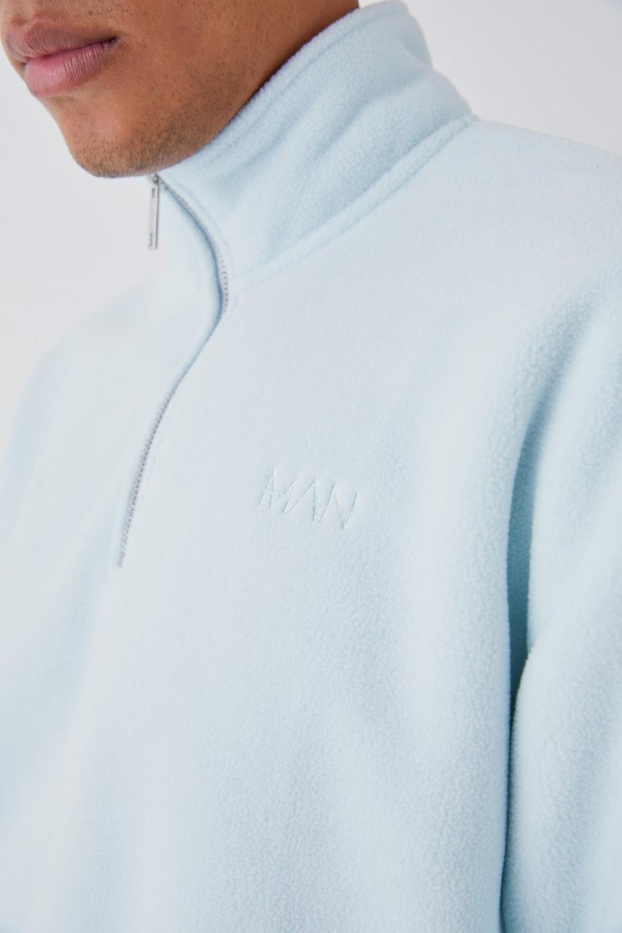 Kastiges Oversize Microfleece Man Sweatshirt mit 1/4 Reißverschluss, Light blue