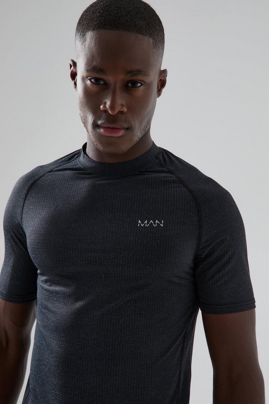 Camiseta MAN Active jaspeada ajustada al músculo, Black