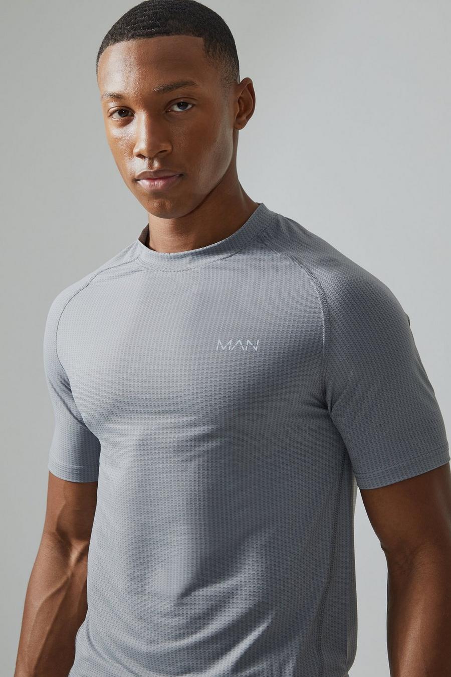Camiseta MAN Active jaspeada ajustada al músculo, Light grey