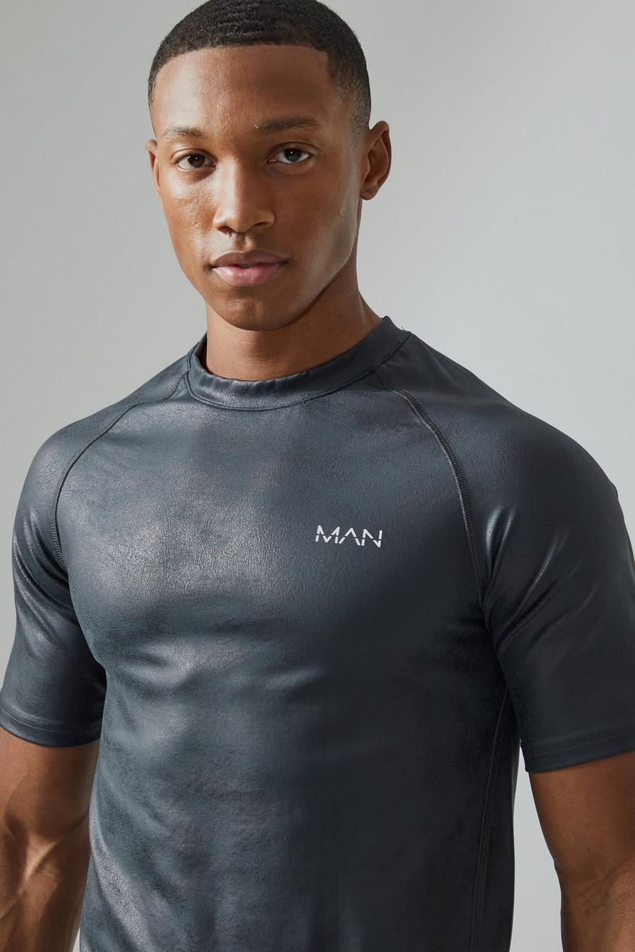 Camiseta MAN Active ajustada al músculo con estampado agrietado, Charcoal
