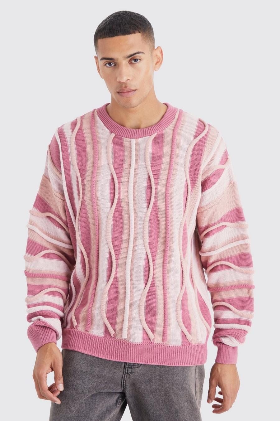 Pink Oversized 3d Jacquard Knitted Jumper