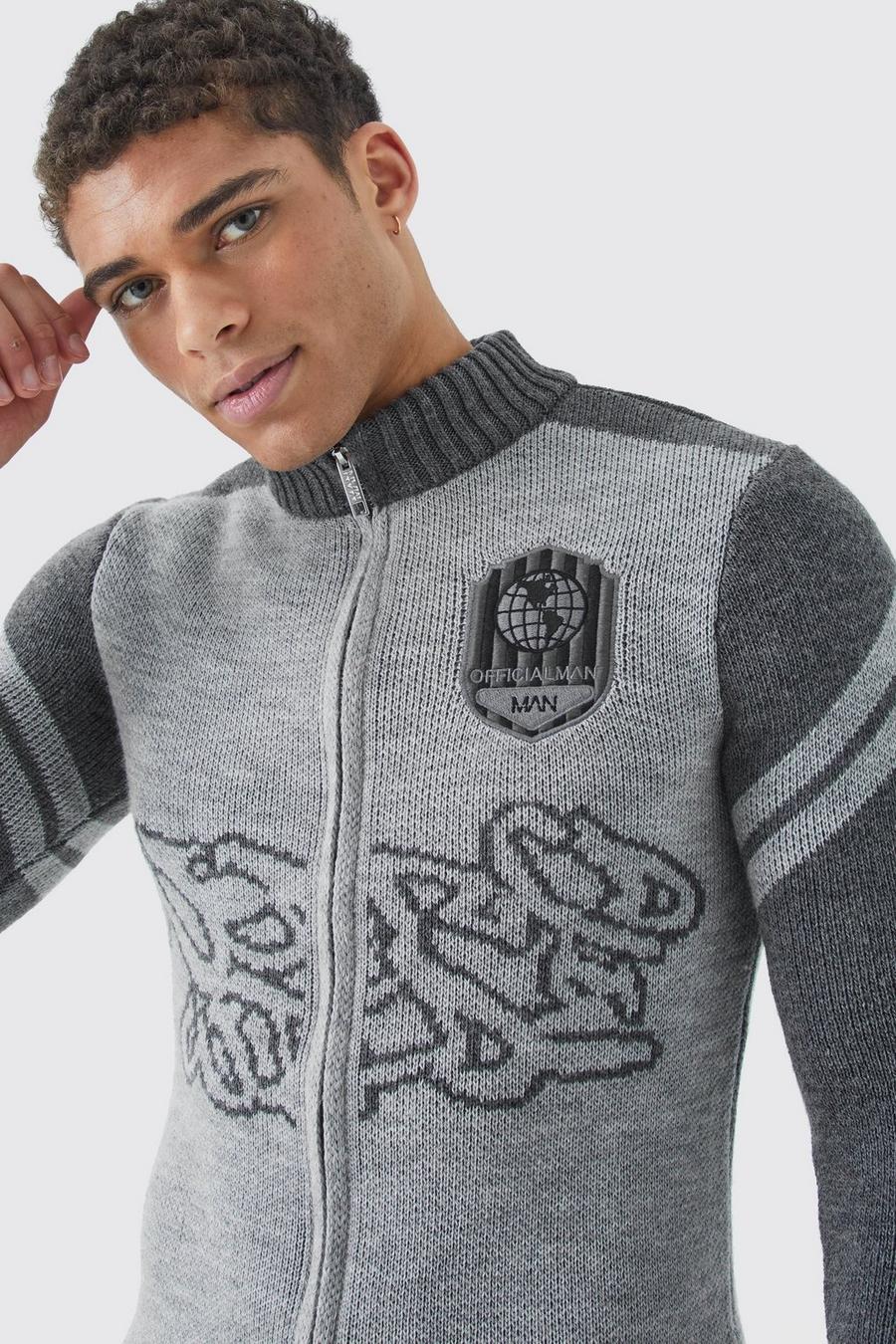 Grey Funnel Neck Zip Through Knitted Jacket image number 1