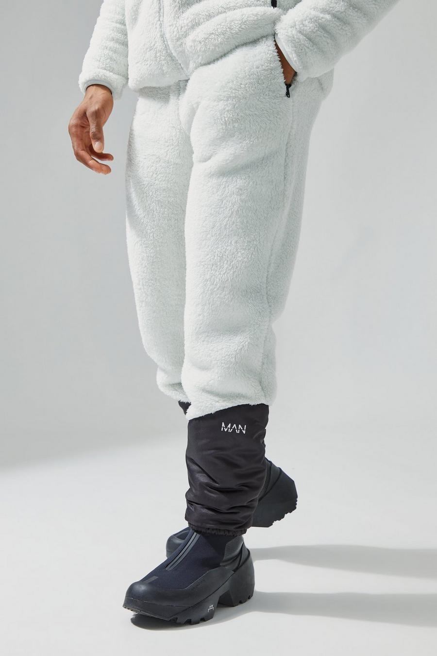Pantaloni tuta rilassati in pile borg con polsini elasticizzati, Grey image number 1