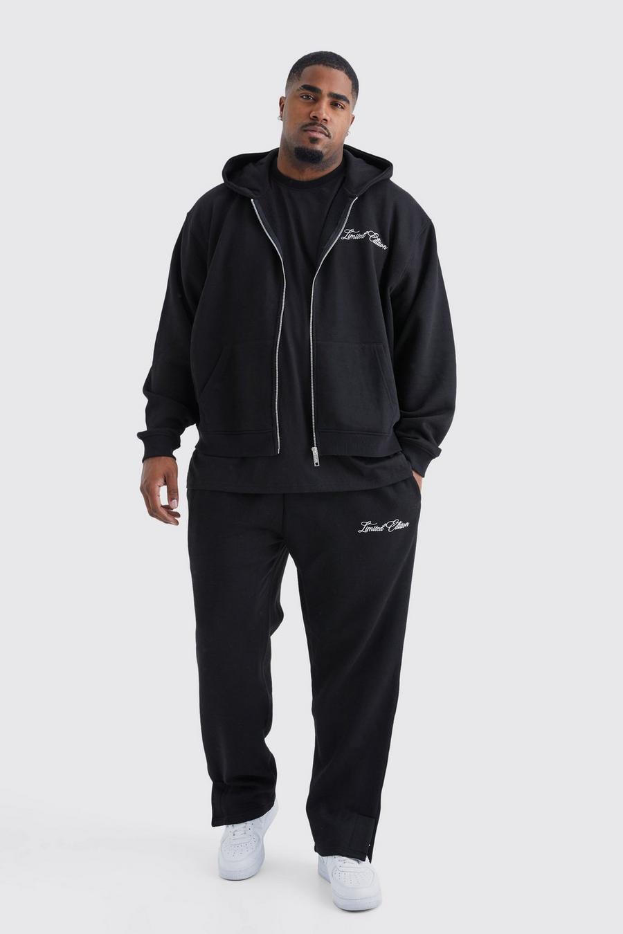 Tuta sportiva Plus Size squadrata oversize con zip e cappuccio, Black image number 1