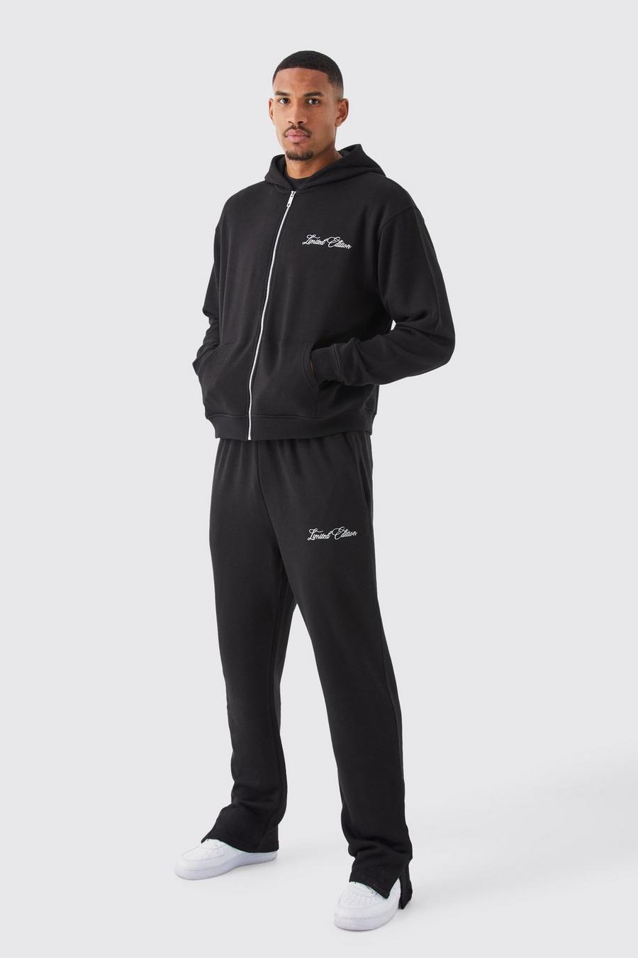 Black Tall Oversized Boxy Zip Through Hooded Tracksuit
