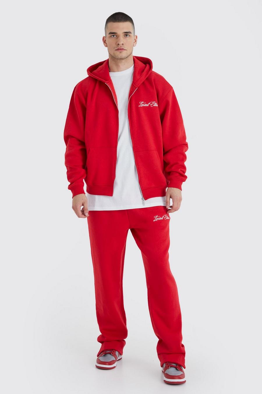 Red Tall Oversized Boxy Zip Through Hooded Tracksuit