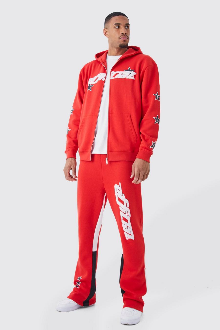 Red Tall Oversized Zip Star Gusset Tracksuit image number 1