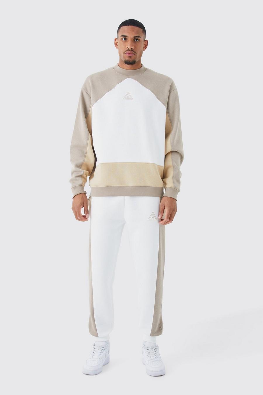 Tall Oversize Colorblock Sweatshirt-Trainingsanzug, Sand image number 1