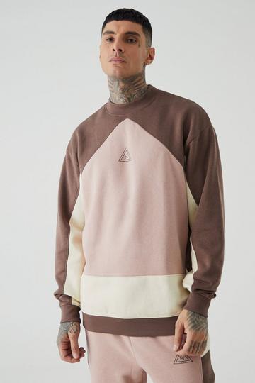 Tall Oversized Colour Block Sweatshirt Tracksuit chocolate