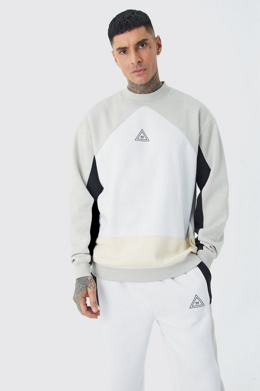 White Tall Oversize träningsoverall med sweatshirt och blockfärger image number 1