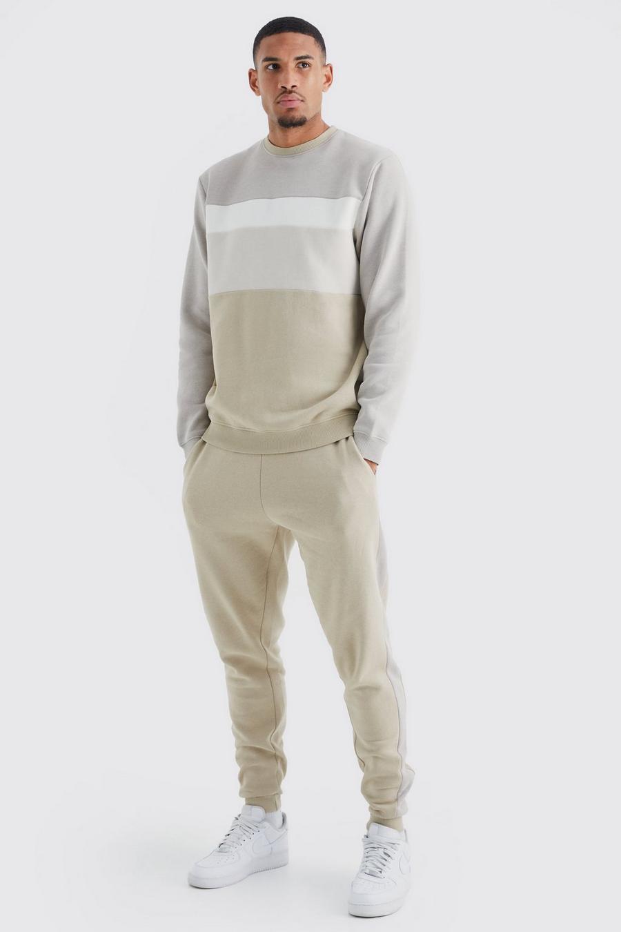 Beige Tall Core Color Block Sweater Tracksuit