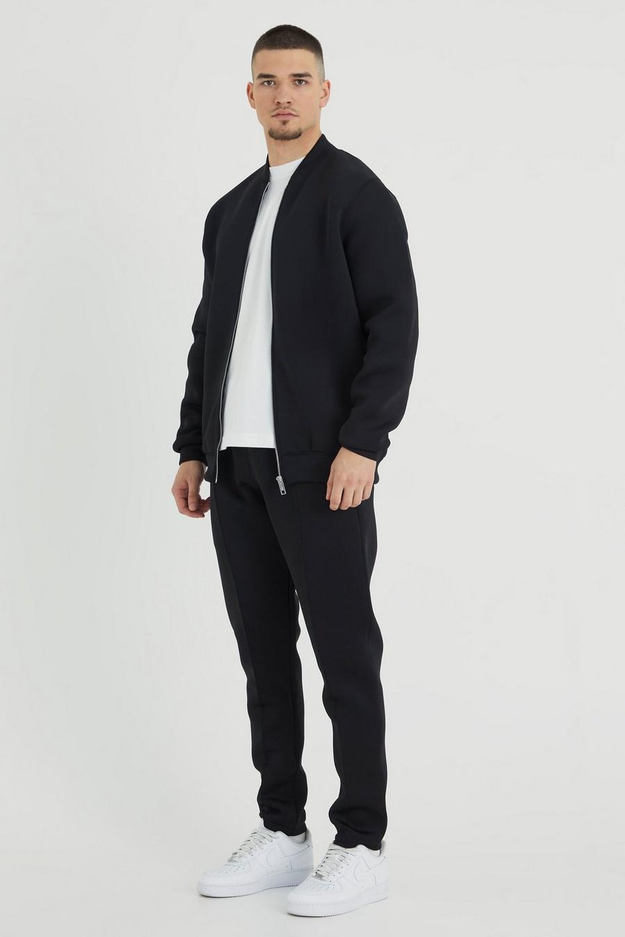 Pantalón deportivo Tall y chaqueta bomber de scuba con unión, Black image number 1