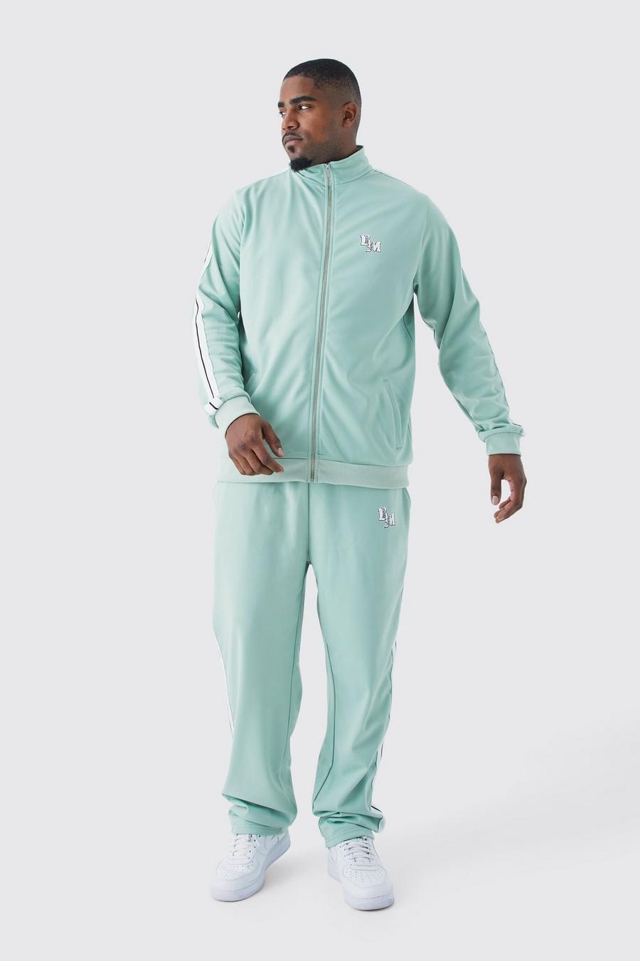 Plus Slim-Fit Trikot-Trainingsanzug mit Trichterkragen, Sage image number 1