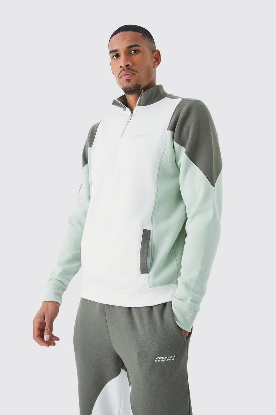 Tall Colorblock Trainingsanzug mit Trichterkragen, Khaki image number 1