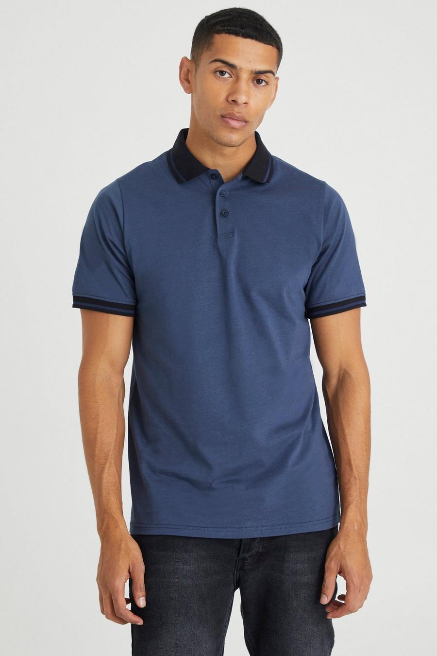 Navy Basic Tipped Polo image number 1