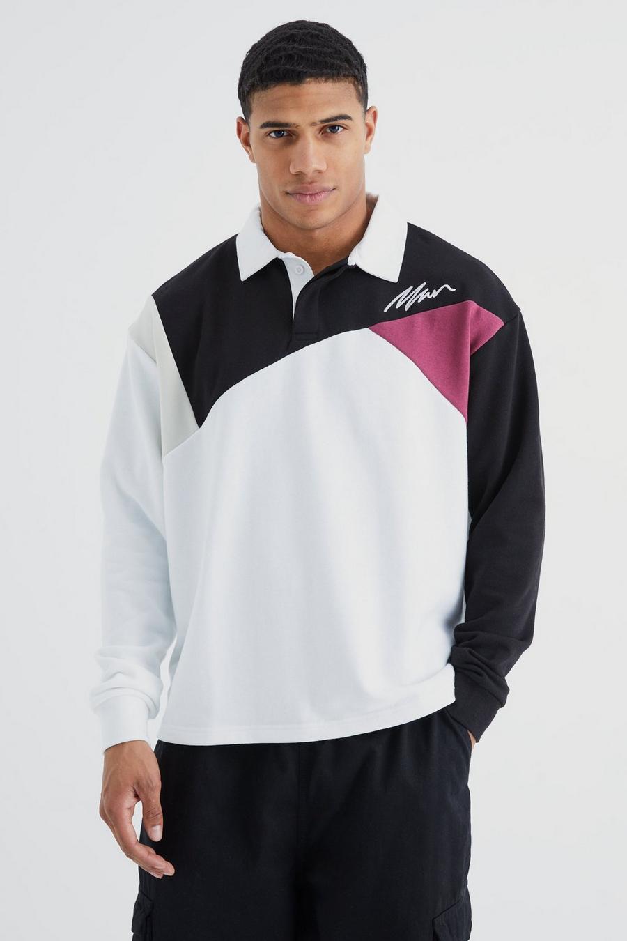 White Man Colour Block Long Sleeve Polo image number 1