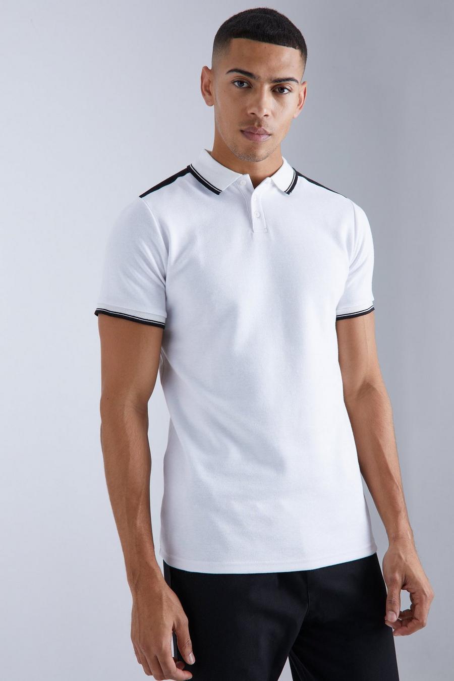 Poloshirt mit Schulterstreifen, White image number 1