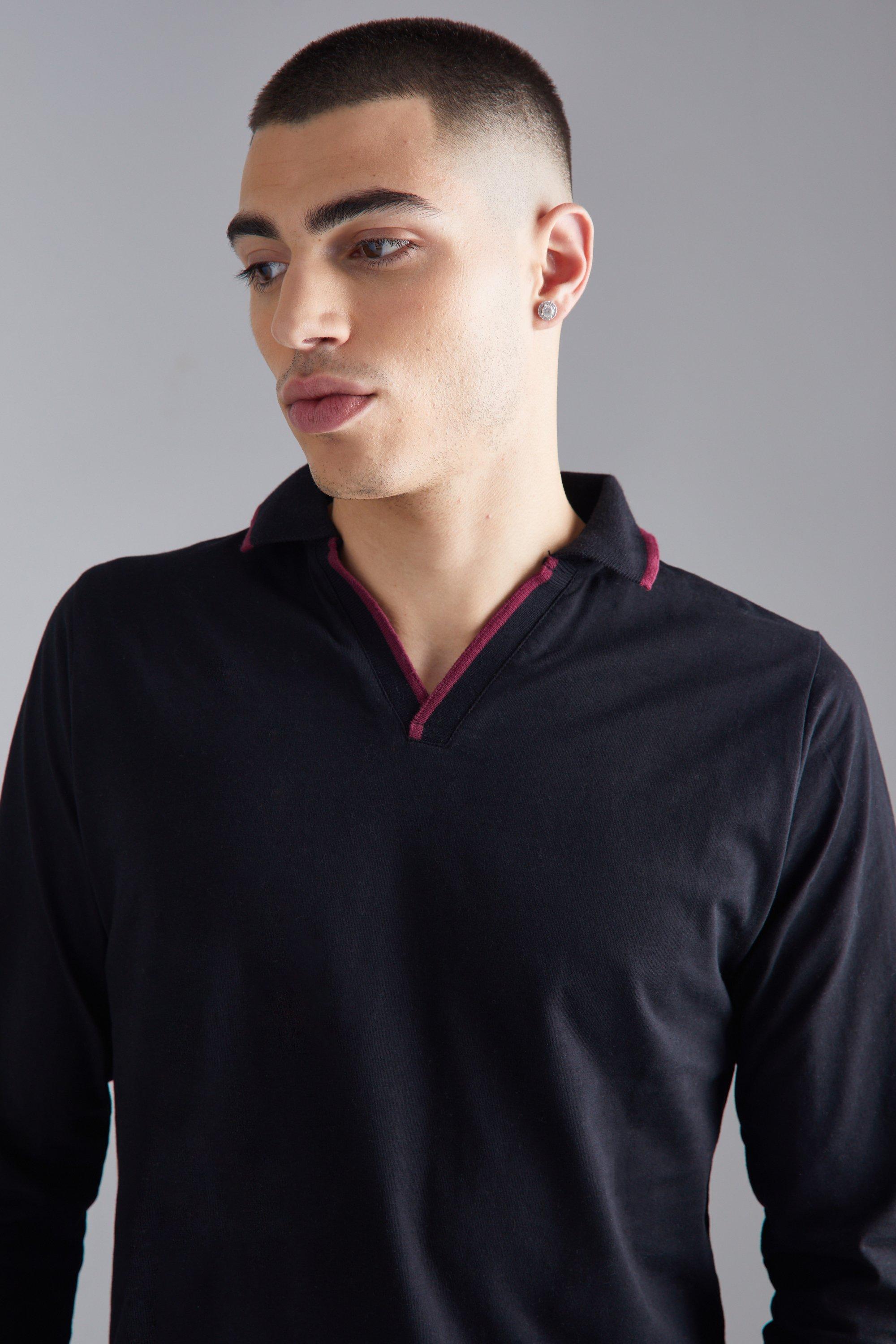 Mens polo long sleeve 2025 v neck t shirts