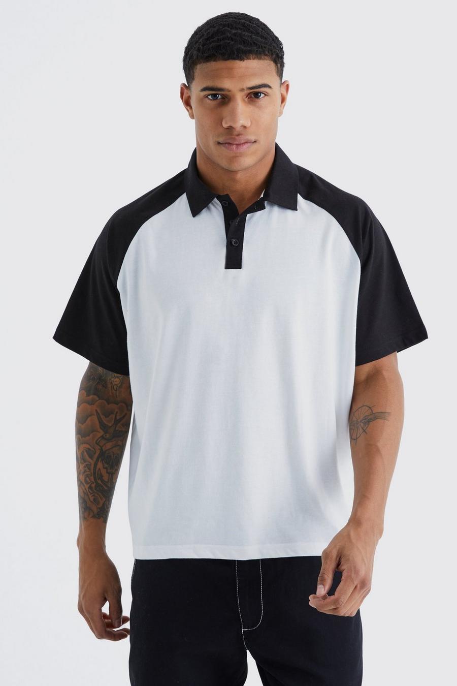 Polo oversize à manches raglan, White image number 1