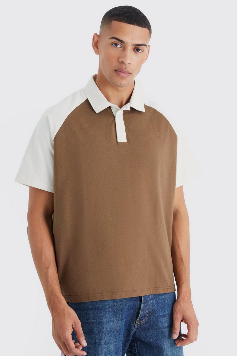 Kastiges Oversize Raglan Poloshirt, Coffee image number 1