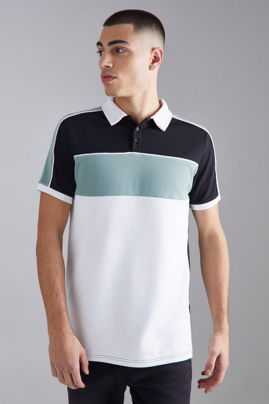 White Verweven Slim Fit Color Block Polo image number 1