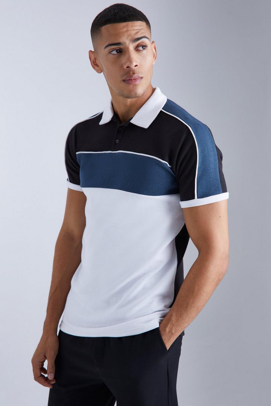 White Verweven Slim Fit Color Block Polo image number 1