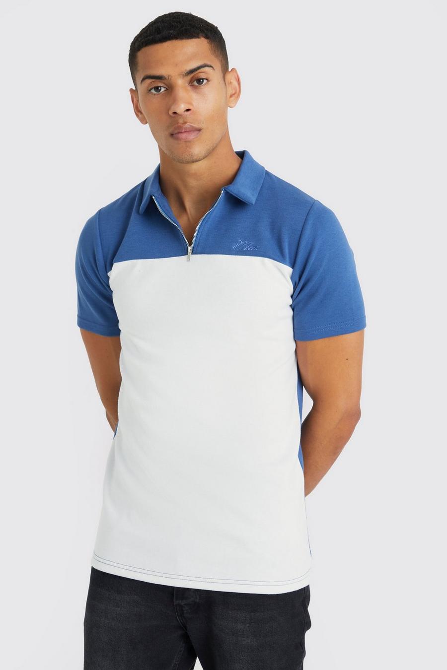Slim-Fit Colorblock Poloshirt, Blue image number 1