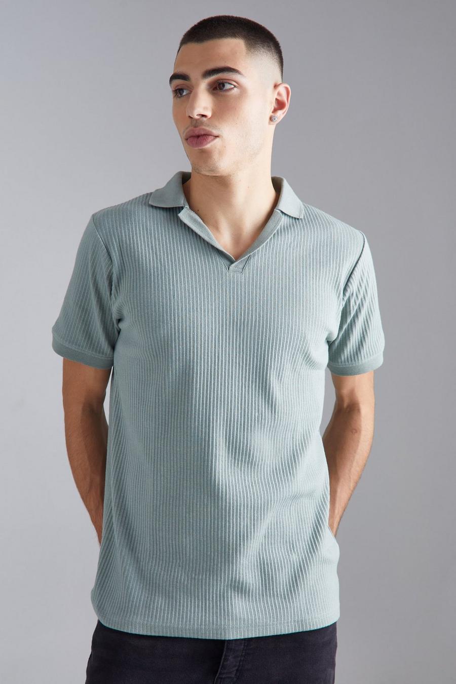 Polo Slim Fit a coste con rever, Green image number 1