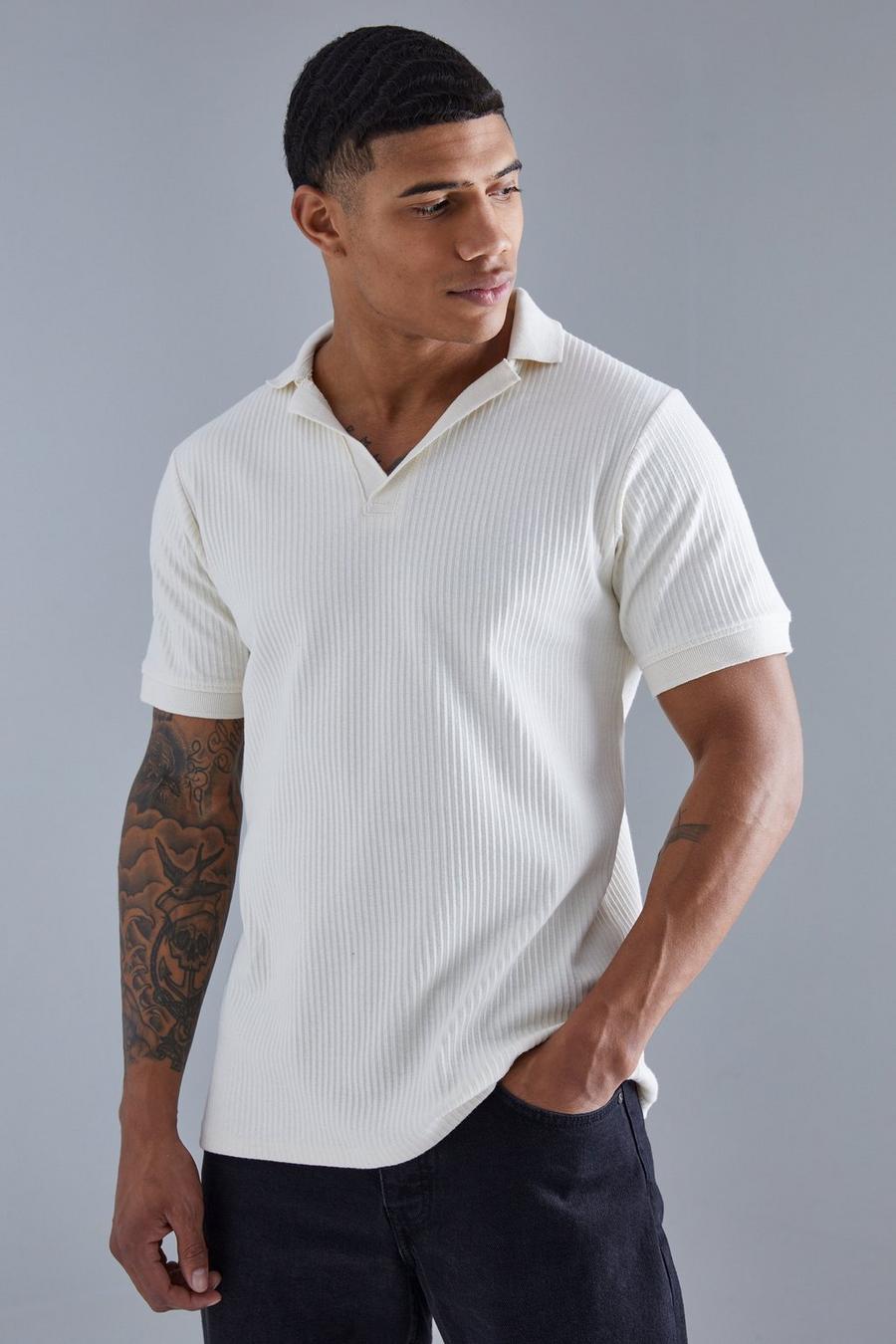 Geripptes Slim-Fit Poloshirt, Ecru image number 1
