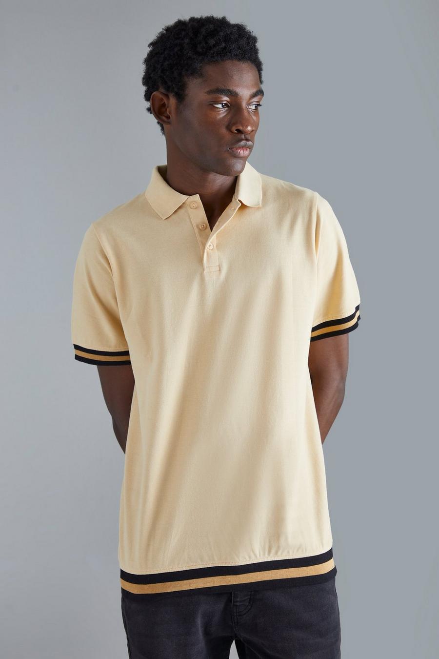 Beige Taped Pique Polo  image number 1
