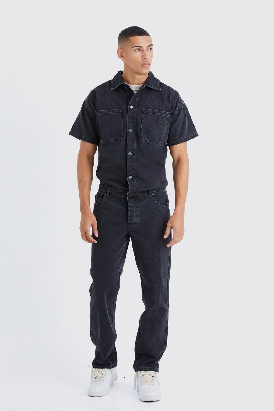 Combinaison ample en jean, Washed black image number 1