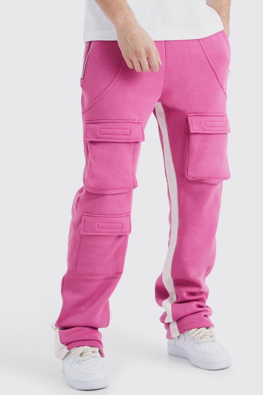 Pantaloni tuta Cargo Tall a zampa con pieghe sul fondo e inserti, Pink rosa