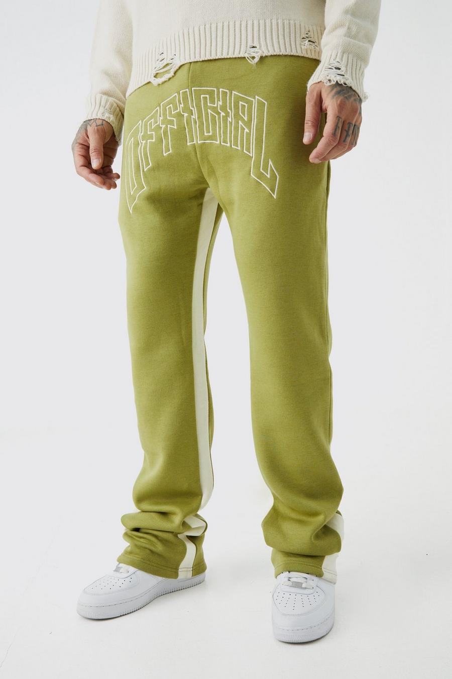 Pantaloni tuta Tall Official Slim Fit con inserti e pieghe sul fondo, Olive image number 1