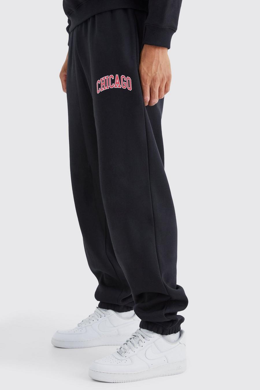 Pantaloni tuta Tall oversize stile college Chicago, Black image number 1