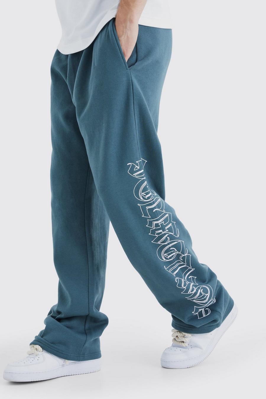 Tall Jogginghose mit geradem Bein und Worldwide-Print, Slate blue image number 1