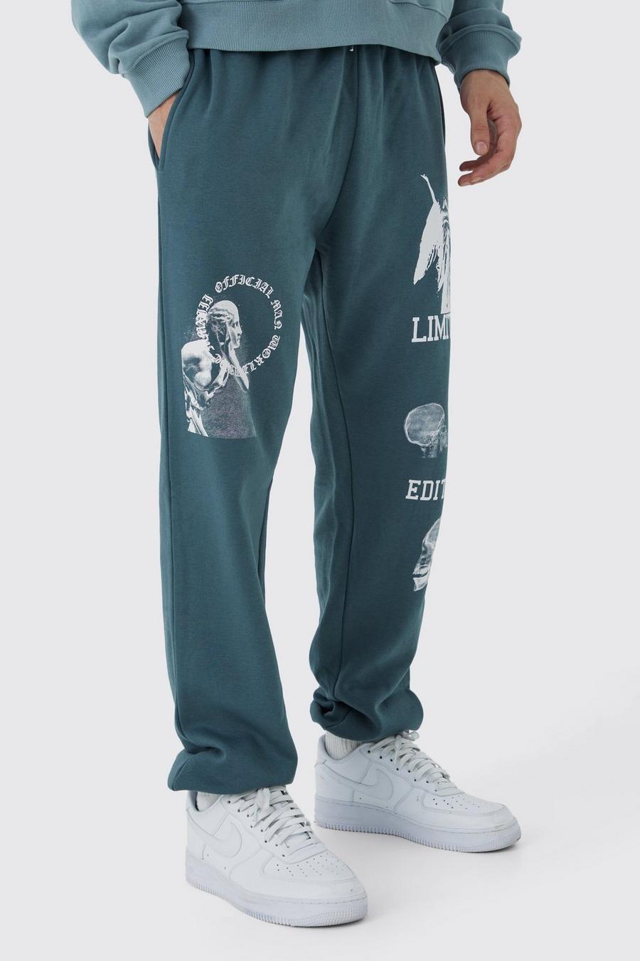 Pantalón deportivo Tall Regular con estampado gráfico, Slate blue image number 1