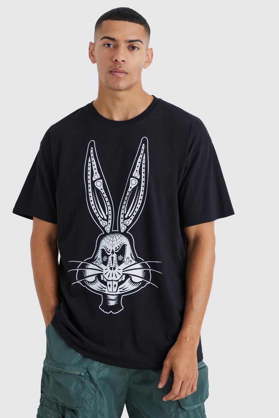 Black Oversized Evil Bugs Bunny License T-shirt image number 1