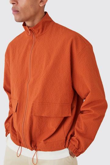 Crinkle Nylon Zip Through Harrington Jacket rust