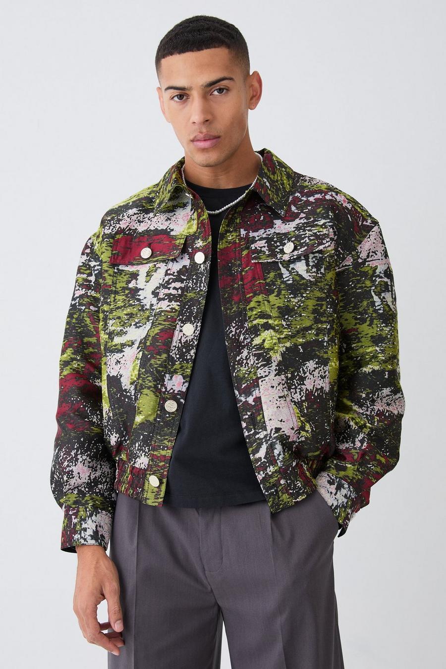 Multi Patterned Satin Collared Bomber