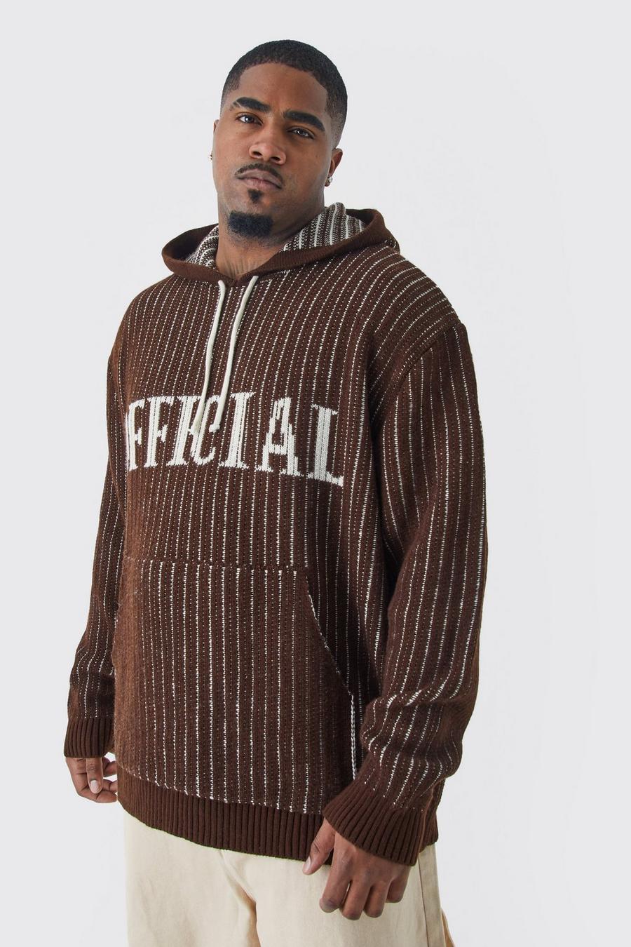 Brown Plus Oversized Ribbed Knit Hoodie image number 1