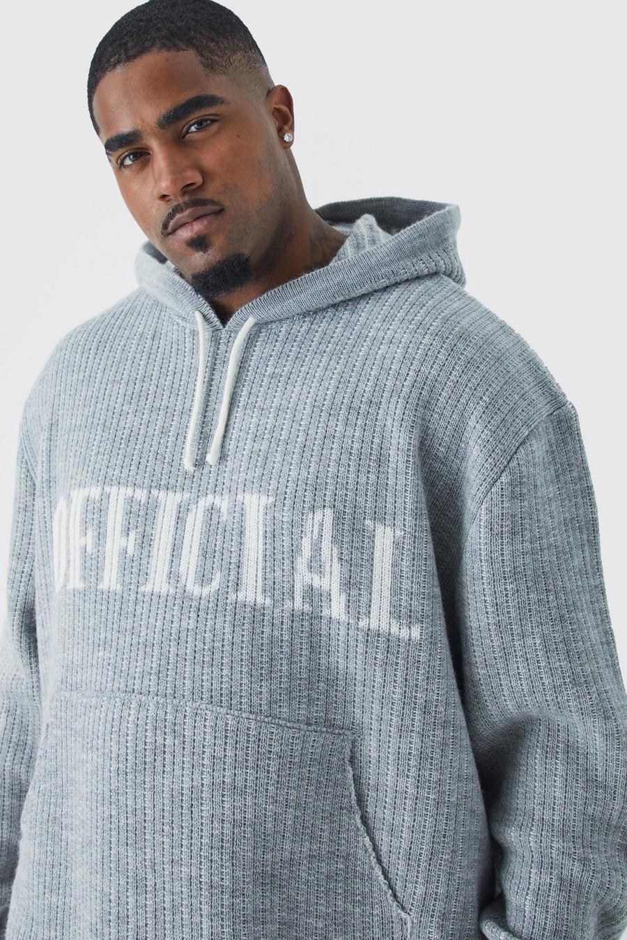 Light grey Plus Oversized Ribbed Knit Hoodie image number 1