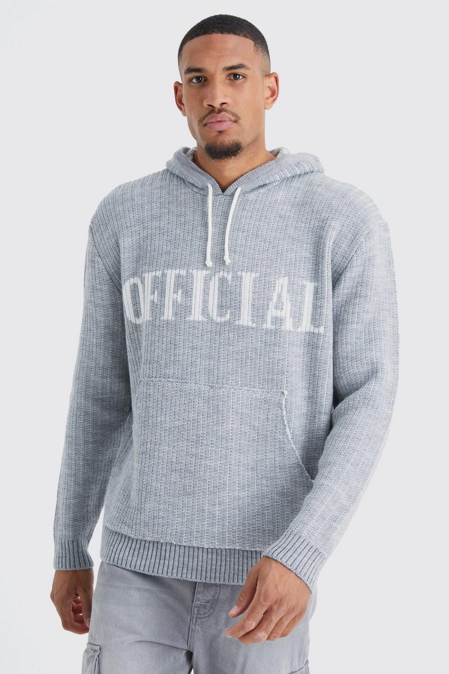 Light grey Tall Oversized Ribbed Knit Hoodie image number 1