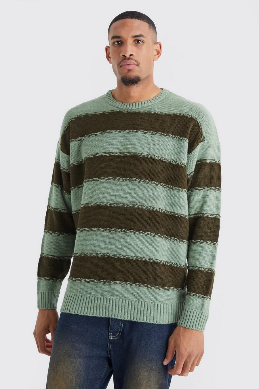 Green Tall Oversized 2 Tone Stripe Knit Sweater