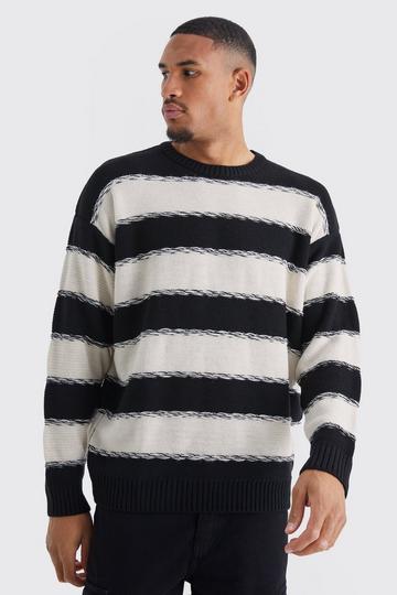 Black Tall Oversized 2 Tone Stripe Knit Jumper