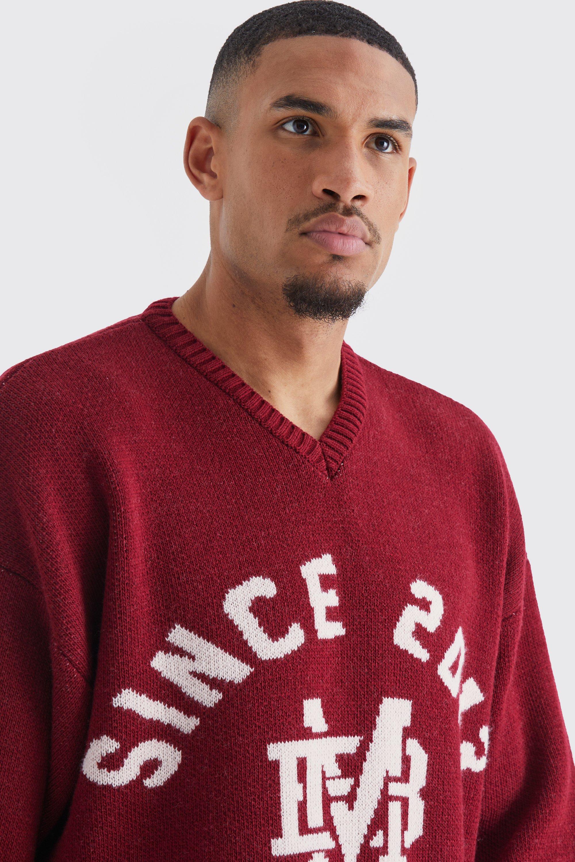 Mens red hotsell v neck jumper