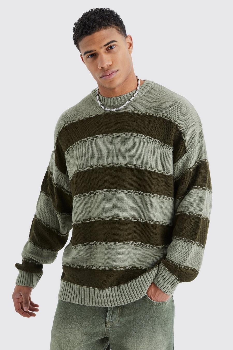 Green Oversized 2 Tone Stripe Knit Jumper image number 1