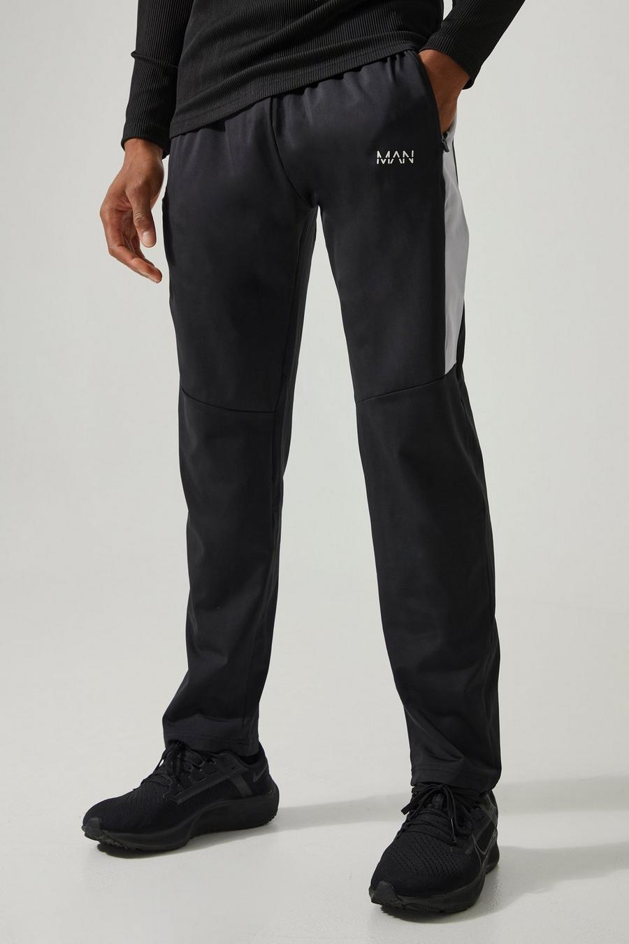 Pantalón deportivo Active resistente con panel y logo, Black