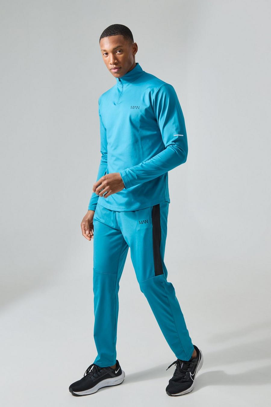 Teal Active Logo Performance 1/4zip And Jogger Set image number 1
