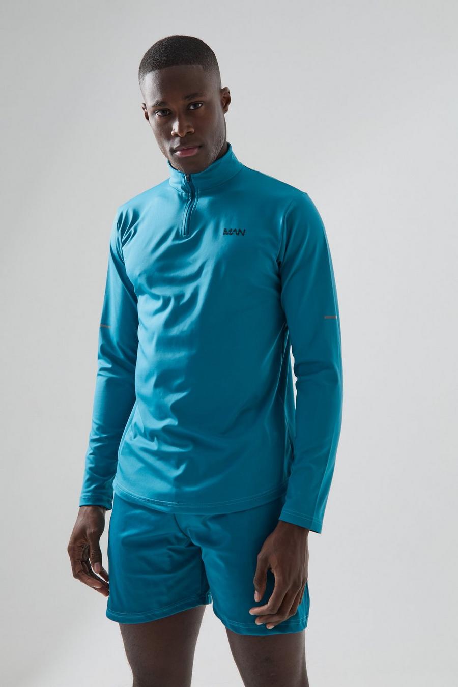 Teal Active Logo Performance 1/4 Zip And Short Set image number 1