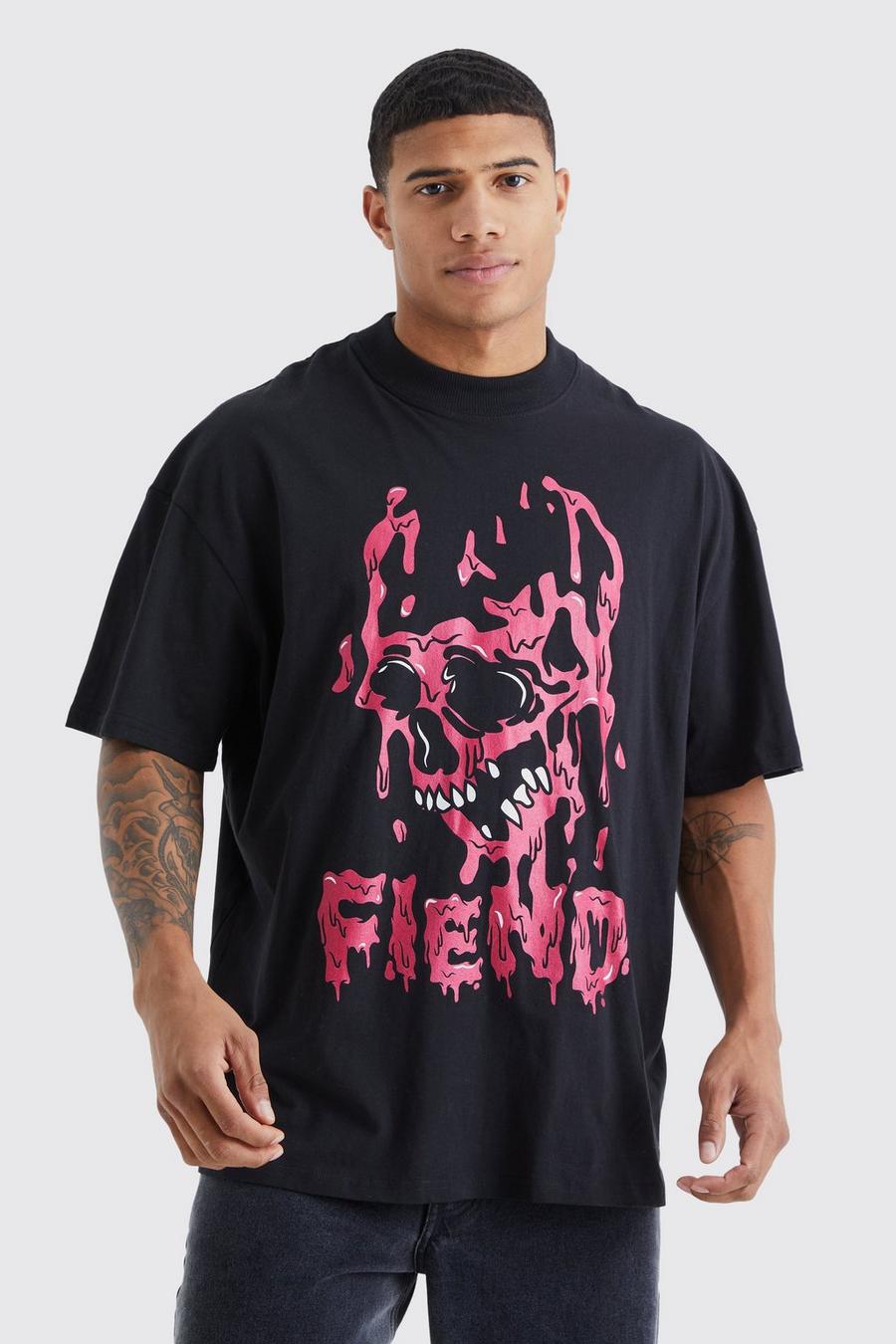 Black Oversized Skull Drip Graphic Ex Neck T-shirt image number 1